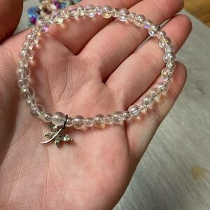 Elegant Clear Beaded Bracelet with Silver Charm